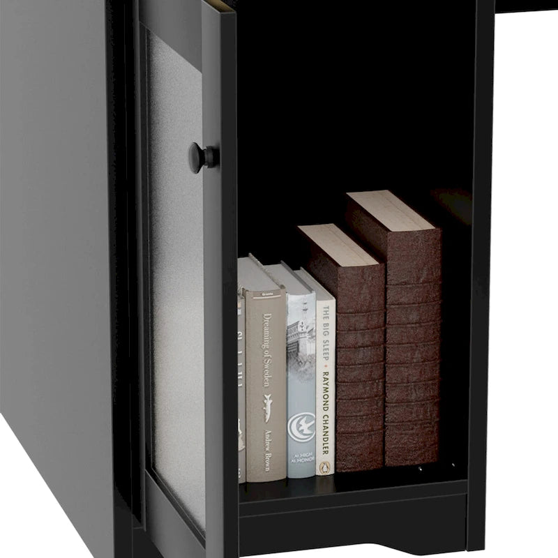 Bureau d'angle en L avec classeur et huche, bureau d'ordinateur d'angle pour bureau à domicile avec tiroirs et station de charge