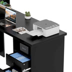 Bureau d'angle en L avec classeur et huche, bureau d'ordinateur d'angle pour bureau à domicile avec tiroirs et station de charge