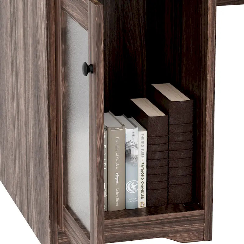 Bureau d'angle en L avec classeur et huche, bureau d'ordinateur d'angle pour bureau à domicile avec tiroirs et station de charge