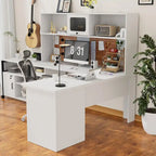 Bureau d'angle en L avec classeur et huche, bureau d'ordinateur d'angle pour bureau à domicile avec tiroirs et station de charge