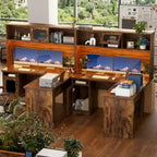 Bureau d'angle en L avec classeur et huche, bureau d'ordinateur d'angle pour bureau à domicile avec tiroirs et station de charge