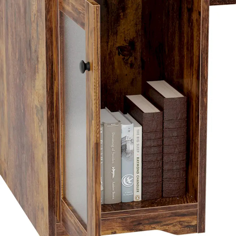 Bureau d'angle en L avec classeur et huche, bureau d'ordinateur d'angle pour bureau à domicile avec tiroirs et station de charge