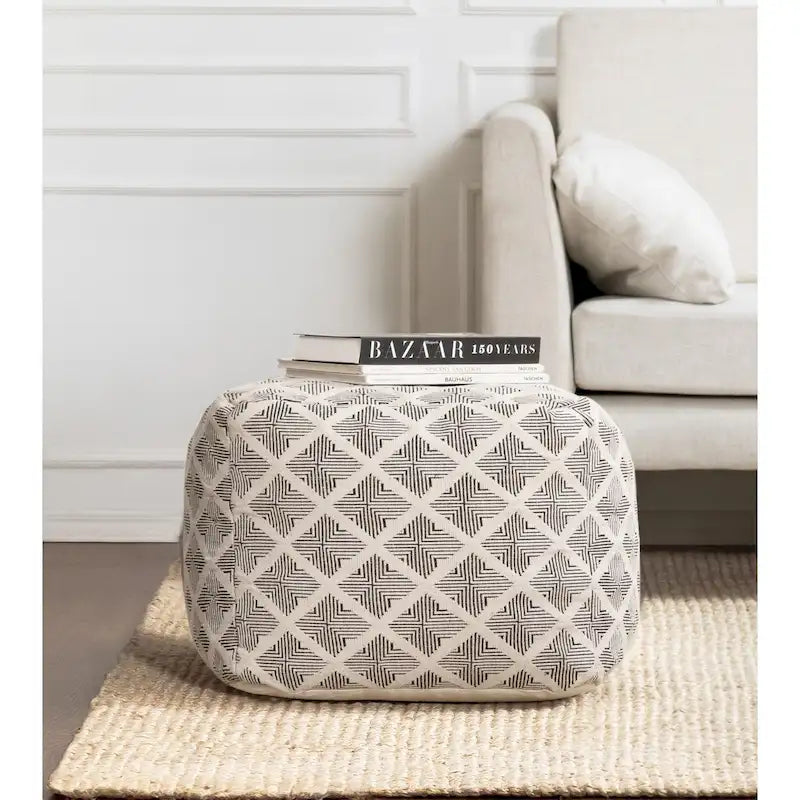 Pouf carré noir et ivoire de 50 cm