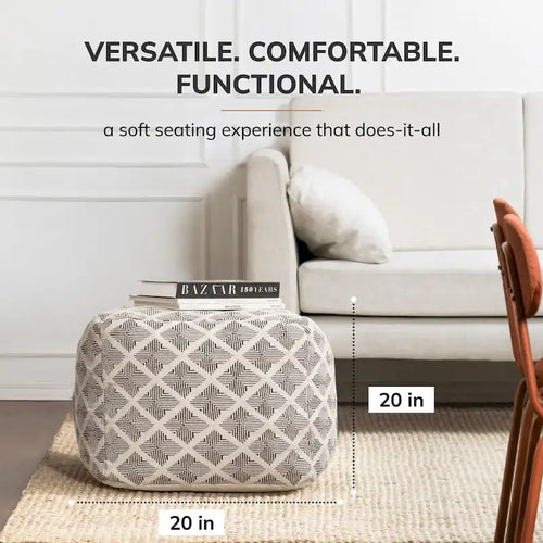 Pouf carré noir et ivoire de 50 cm
