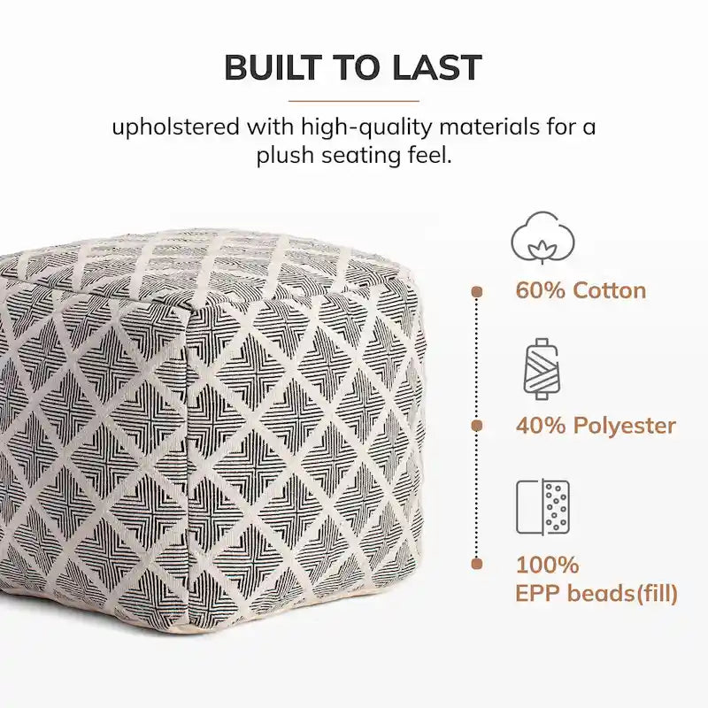 Pouf carré noir et ivoire de 50 cm