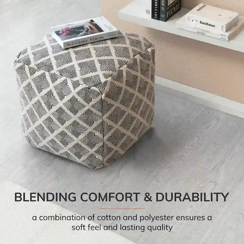 Pouf carré noir et ivoire de 50 cm