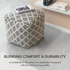 Pouf carré noir et ivoire de 50 cm