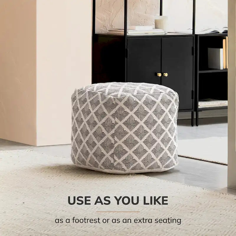 Pouf carré noir et ivoire de 50 cm