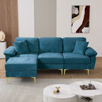 Canapé d'angle rembourré en velours avec oreillers et pouf