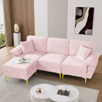 Canapé d'angle rembourré en velours avec oreillers et pouf