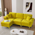Canapé d'angle rembourré en velours avec oreillers et pouf