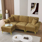 Canapé d'angle rembourré en velours avec oreillers et pouf