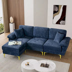Canapé d'angle rembourré en velours avec oreillers et pouf