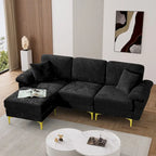 Canapé d'angle rembourré en velours avec oreillers et pouf