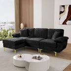 Canapé d'angle rembourré en velours avec oreillers et pouf