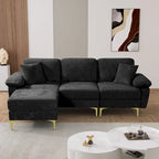 Canapé d'angle rembourré en velours avec oreillers et pouf