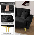 Canapé d'angle rembourré en velours avec oreillers et pouf