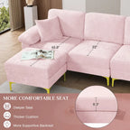 Canapé d'angle rembourré en velours avec oreillers et pouf