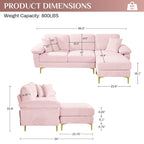 Canapé d'angle rembourré en velours avec oreillers et pouf