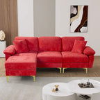 Canapé d'angle rembourré en velours avec oreillers et pouf