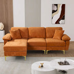 Canapé d'angle rembourré en velours avec oreillers et pouf