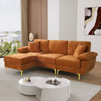 Canapé d'angle rembourré en velours avec oreillers et pouf