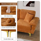 Canapé d'angle rembourré en velours avec oreillers et pouf