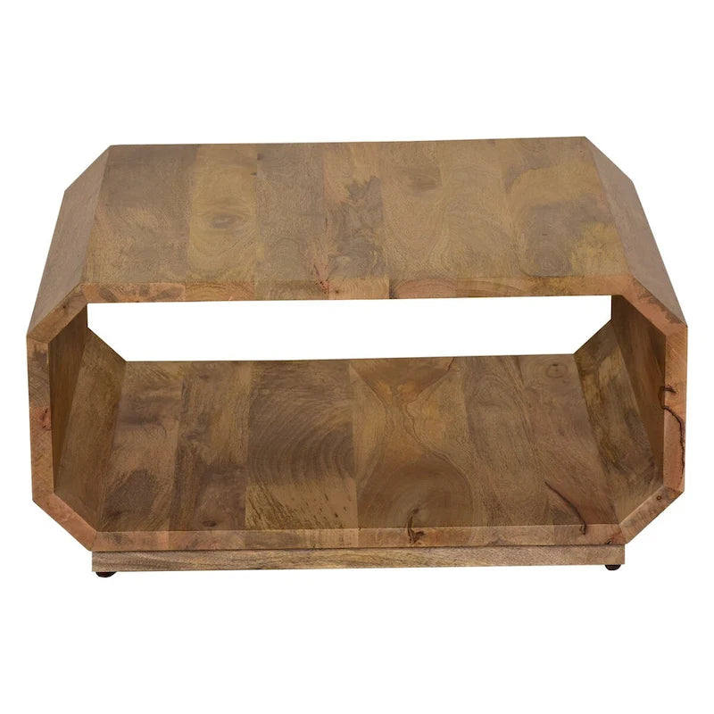 Table basse de 76 cm, cube évidé artisanal, en bois de manguier naturel marron