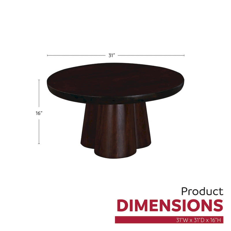 Table basse piédestal ronde en bois de 31 po