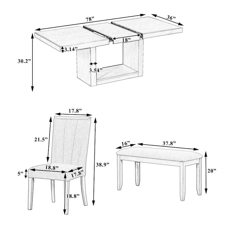 Table à manger contemporaine sur pied extensible de 198 cm