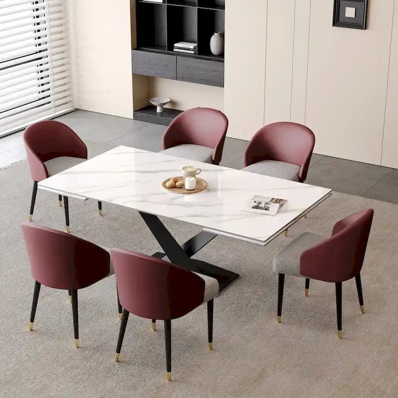 Chaise de salle à manger ou chaise d'appoint moderne avec dossier rembourré en similicuir et tissu