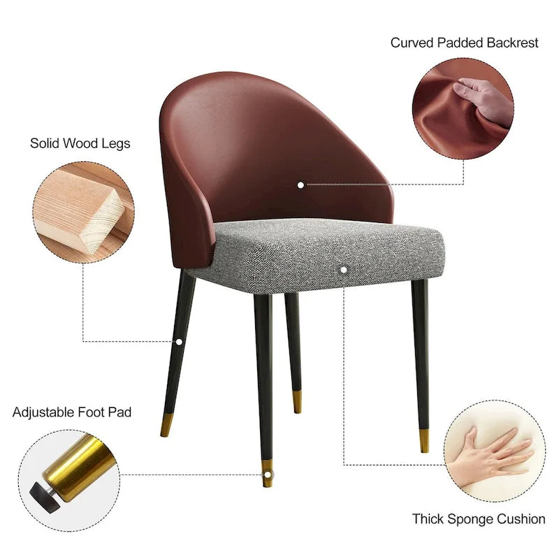 Chaise de salle à manger ou chaise d'appoint moderne avec dossier rembourré en similicuir et tissu