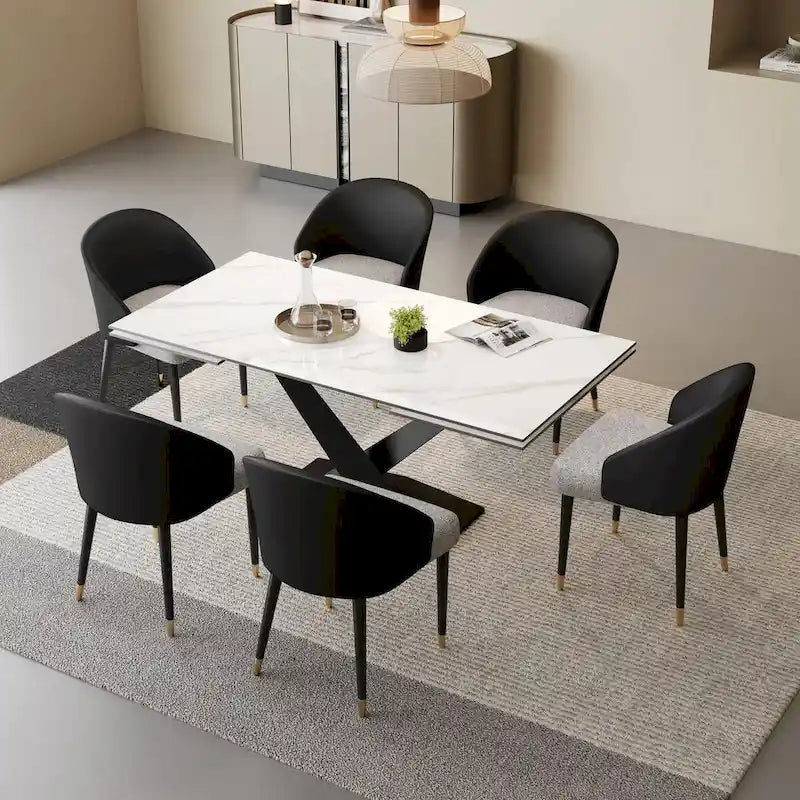 Chaise de salle à manger ou chaise d'appoint moderne avec dossier rembourré en similicuir et tissu