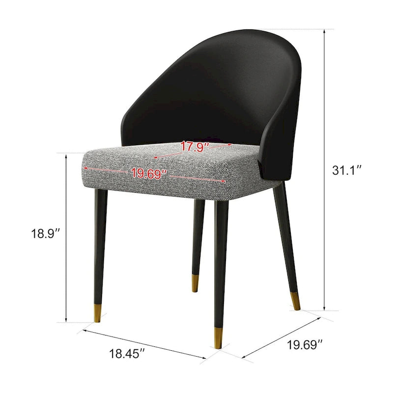 Chaise de salle à manger ou chaise d'appoint moderne avec dossier rembourré en similicuir et tissu