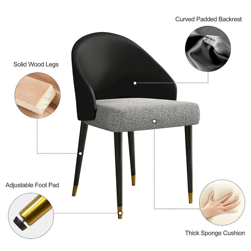 Chaise de salle à manger ou chaise d'appoint moderne avec dossier rembourré en similicuir et tissu