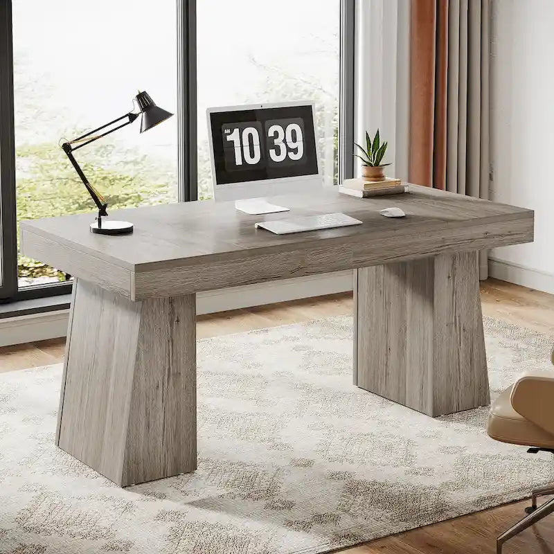 Bureau de direction 55 pouces pour bureau à domicile, bureau d'ordinateur en bois, poste de travail professionnel