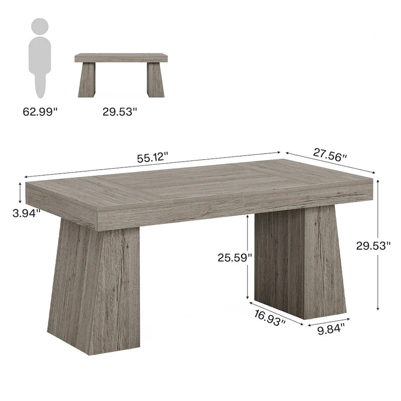 Bureau de direction 55 pouces pour bureau à domicile, bureau d'ordinateur en bois, poste de travail professionnel