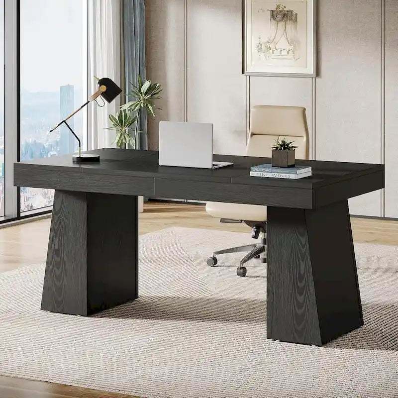 Bureau de direction 55 pouces pour bureau à domicile, bureau d'ordinateur en bois, poste de travail professionnel