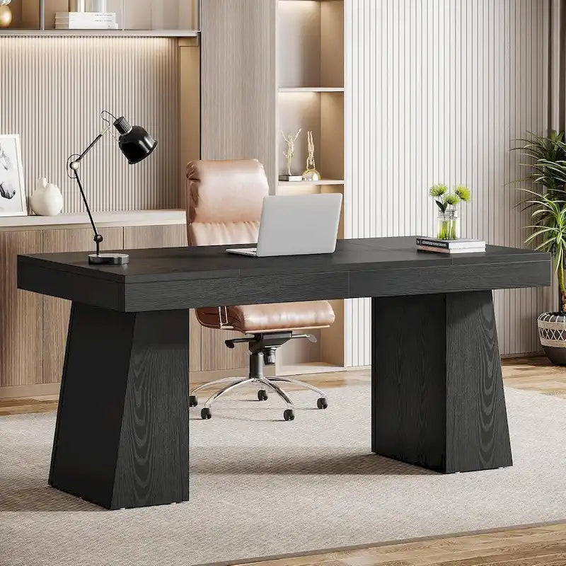 Bureau de direction 55 pouces pour bureau à domicile, bureau d'ordinateur en bois, poste de travail professionnel