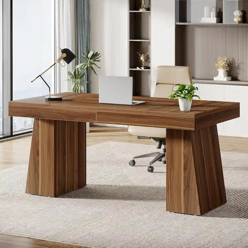 Bureau de direction 55 pouces pour bureau à domicile, bureau d'ordinateur en bois, poste de travail professionnel