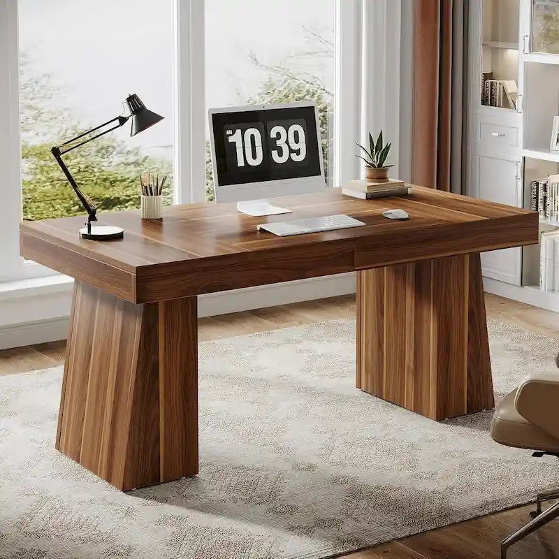 Bureau de direction 55 pouces pour bureau à domicile, bureau d'ordinateur en bois, poste de travail professionnel