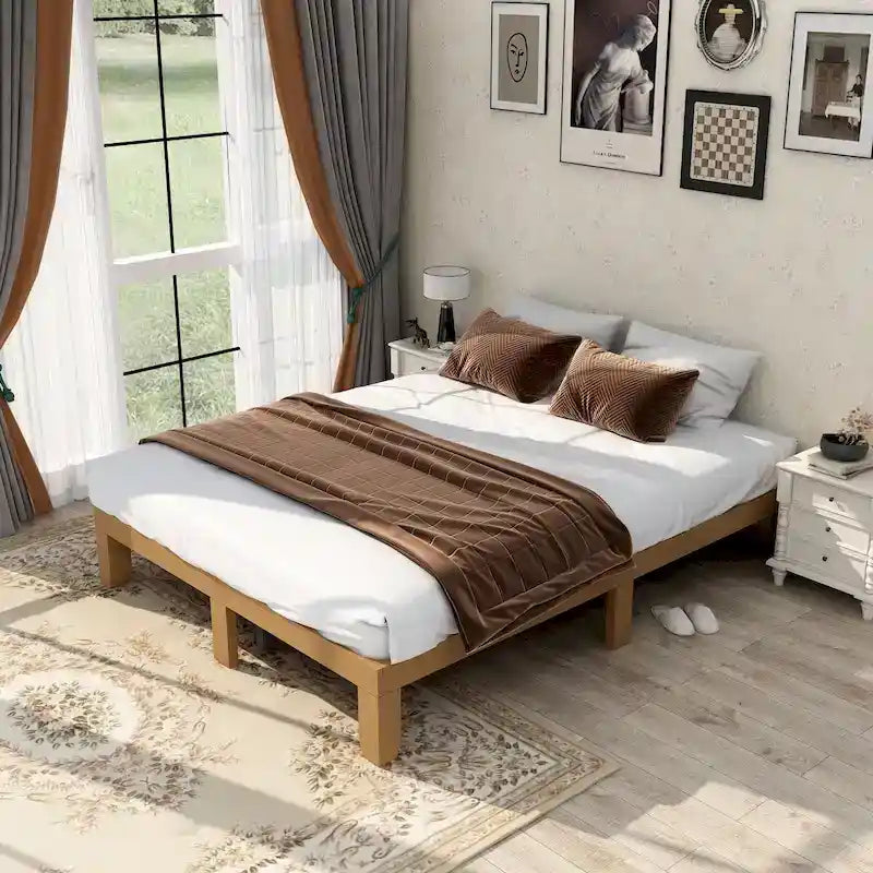 Cadre de lit plateforme Queen en bois, aucun sommier tapissier requis, support de lattes robuste