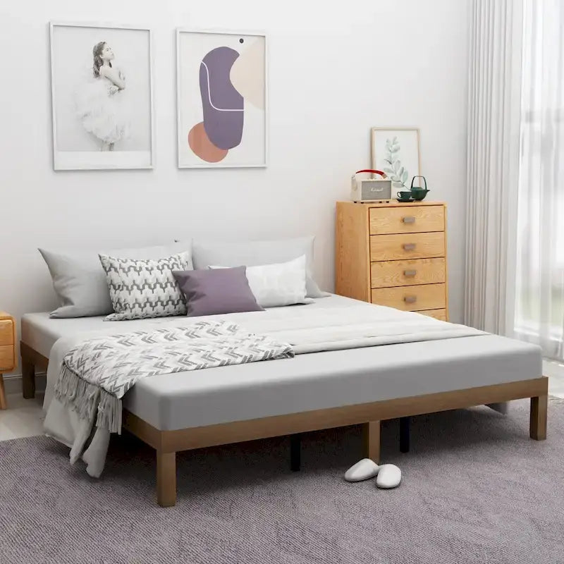 Cadre de lit plateforme Queen en bois, aucun sommier tapissier requis, support de lattes robuste